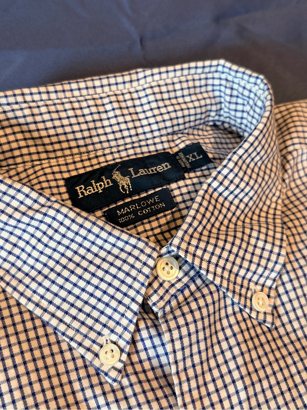 Ralph Lauren Blue and White Checked Button-Down Shirt - Marlowe